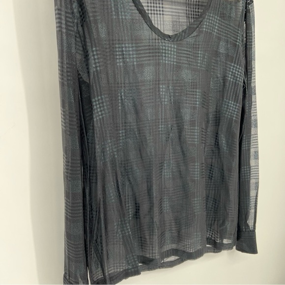 Equipment Sheer Plaid Patterned Black Long Sleeve Top - Picture 4 of 8